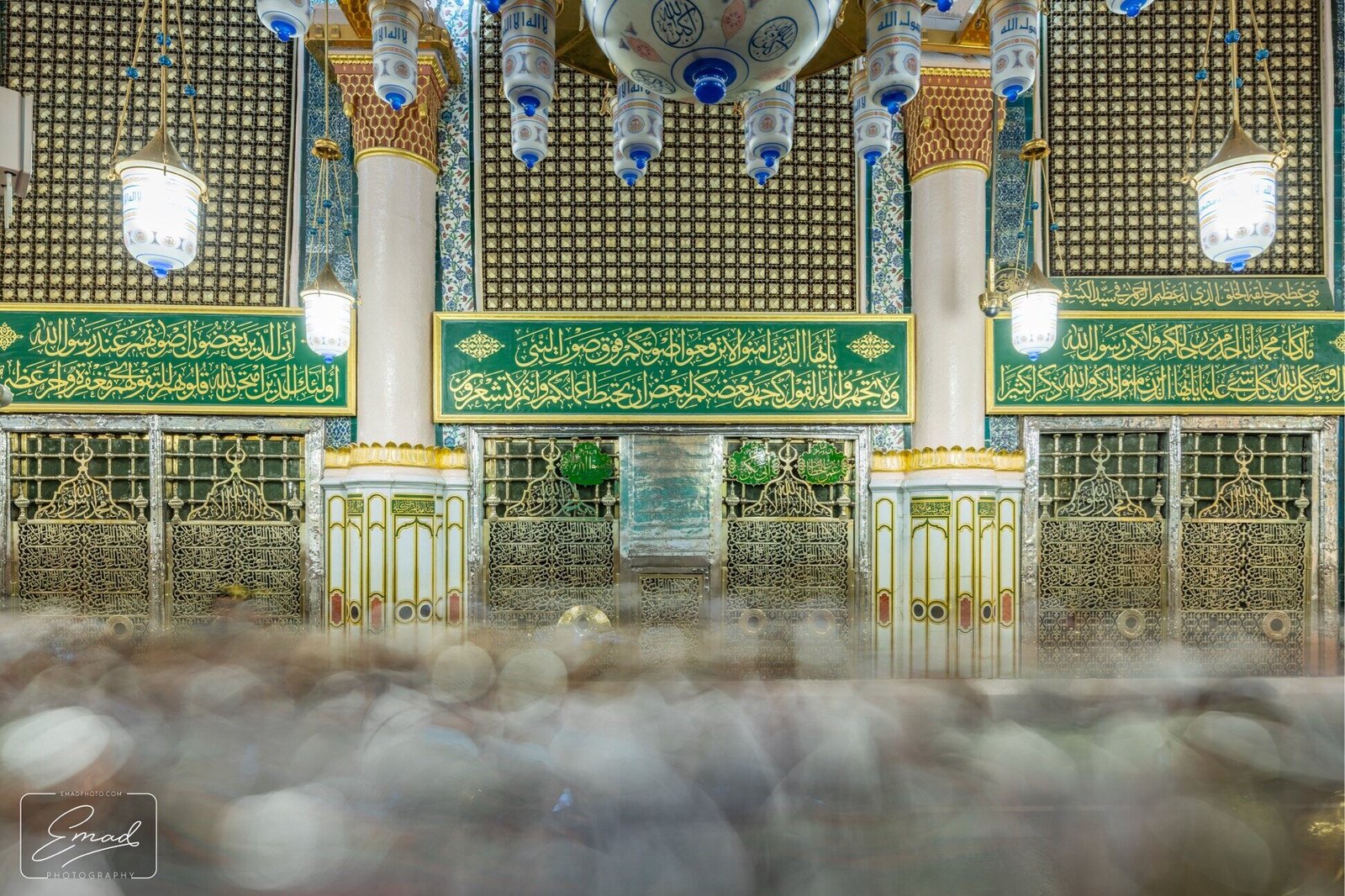 The Rawdah inside Al-Masjid an-Nabawi, pilgrims passing