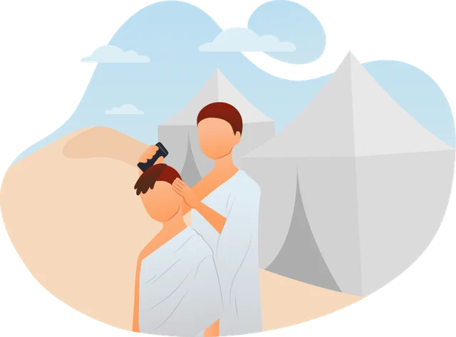 Pilgrim having his hair cut after completing Umrah